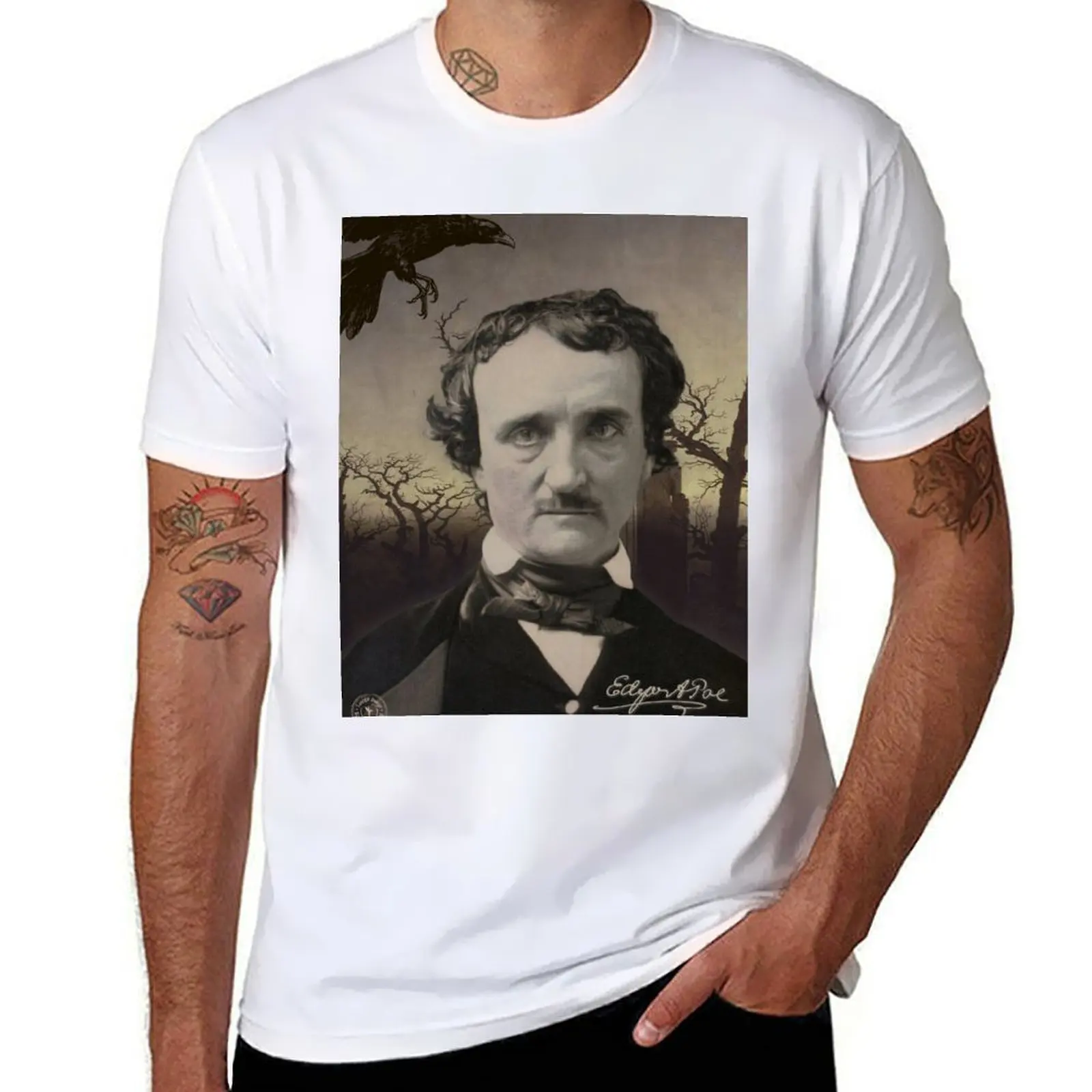 

Gothic Wall Art - Edgar Allan Poe - Raven T-Shirt anime t shirts oversize men t shirt cotton 100% T-Shirt