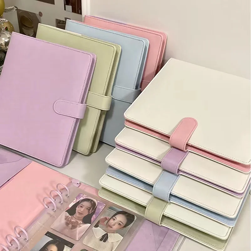 Macaroon PU Leather A5 Kpop Binder Notebook Photocards Korea Kawaii 6 hole Collect Book Photo Cards Storage Album Stationery