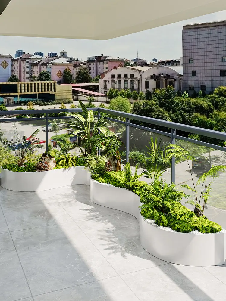 Outdoor balcony terrace finished metal flower box creative special-shaped flower bed top floor courtyard stainless steel