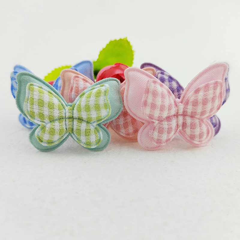 30 Stück 4,2*3,2 cm Gingham Zweischichtige Schmetterlingsapplikationen für Kleidung, Hüte, Nähzubehör, DIY-Kopfschmuck, Haarspangen, Schleifendekoration, Aufnäher – Detail 6