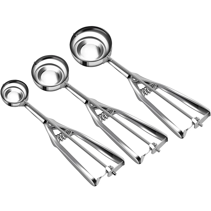 Ice Cream Scoop Set with Multiple Size Trigger Stainless Steel Cookie Scoops Set Of 3 for Baking