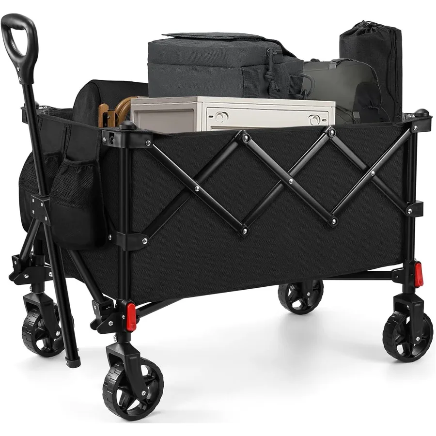 

Camping Wagons Carts Foldable 220lbs Beach Collapsible Wagon with Wheels Heavy Duty Grocery Cart on Wheels for Pet Shopping Gro