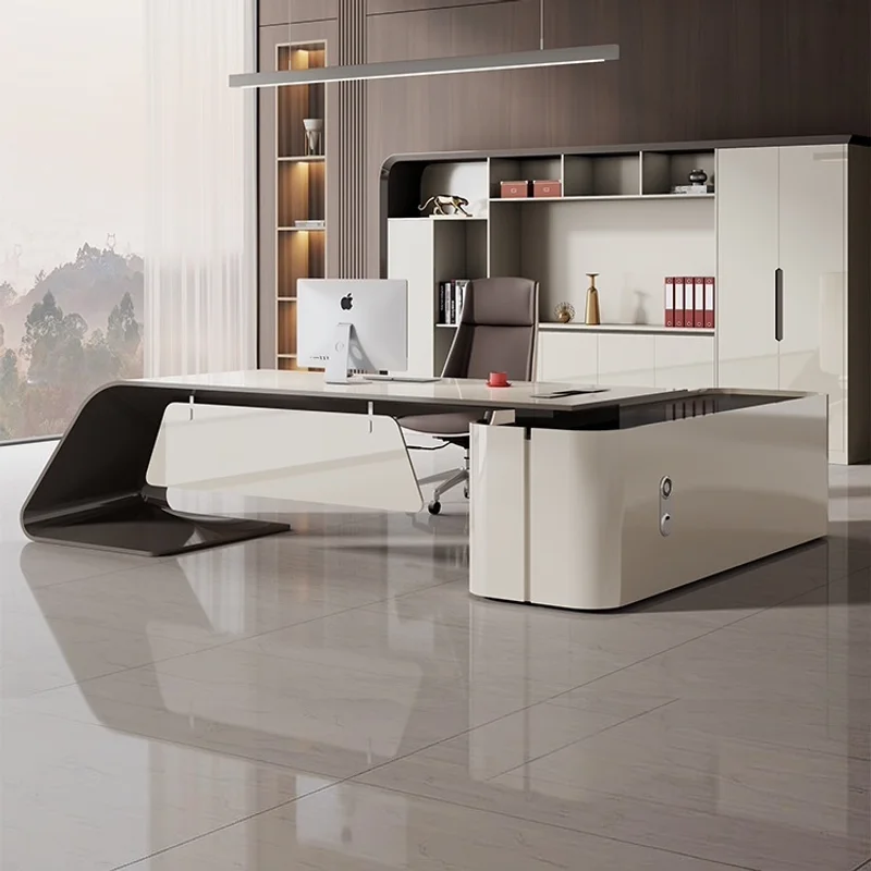 Home & Office Modern Luxury Lacquer Executive Desk Set Large Boss CEO Manager Table & Chair Spacious Sturdy & Sleek Design