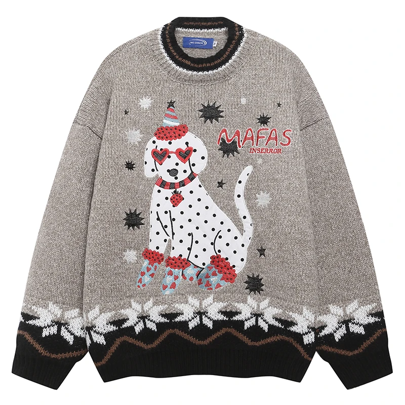 

Autumn Mens Knitted Jumper Sweaters Christmas Party Funny Dog Warm Pullovers Streetwear Harajuku Casual Loose Knitwear Clothing