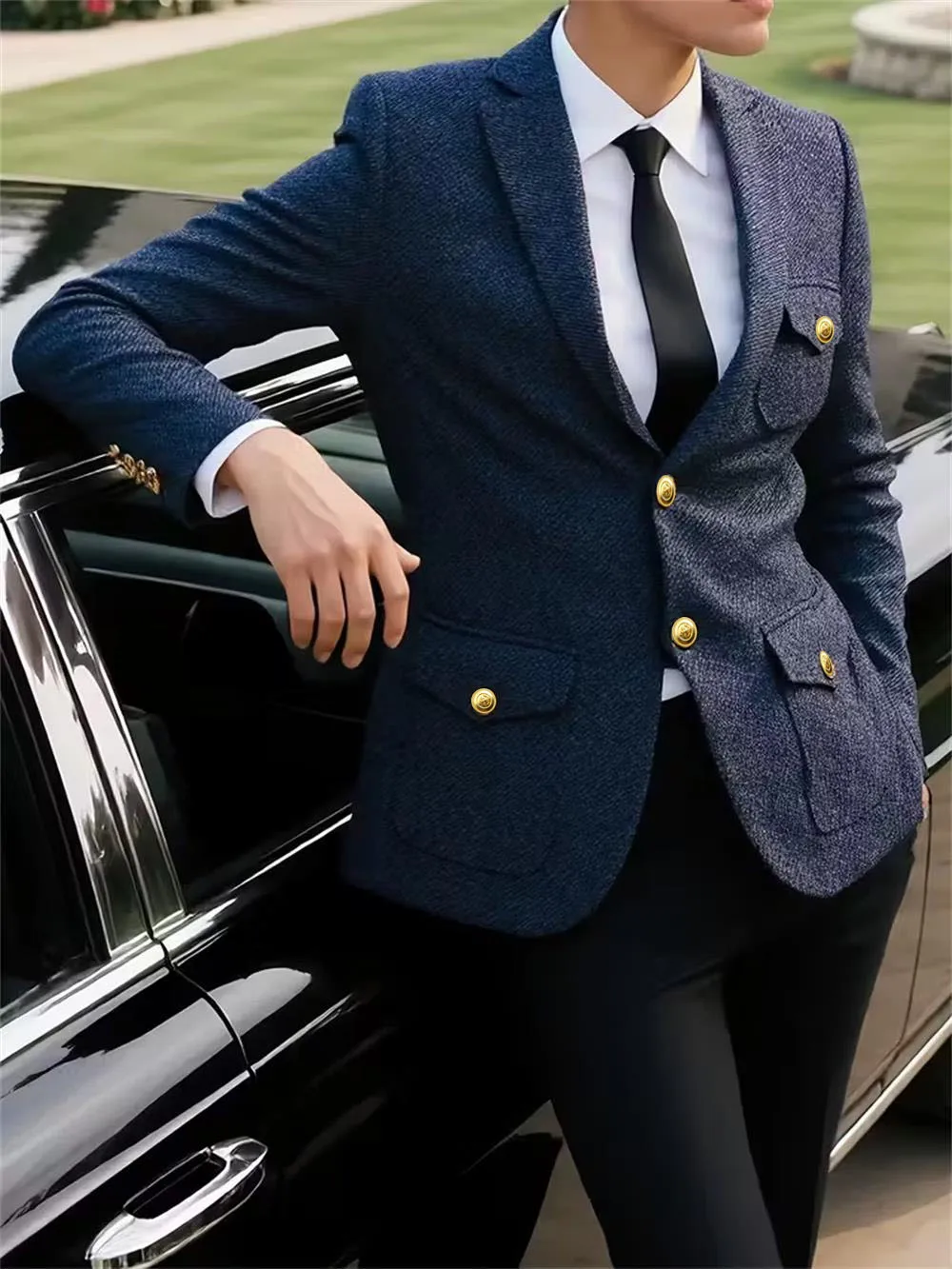 

Short slim fit fashionable men's jacket Autumn winter business banquet suit Coat Blue high quality Blazers Man Top