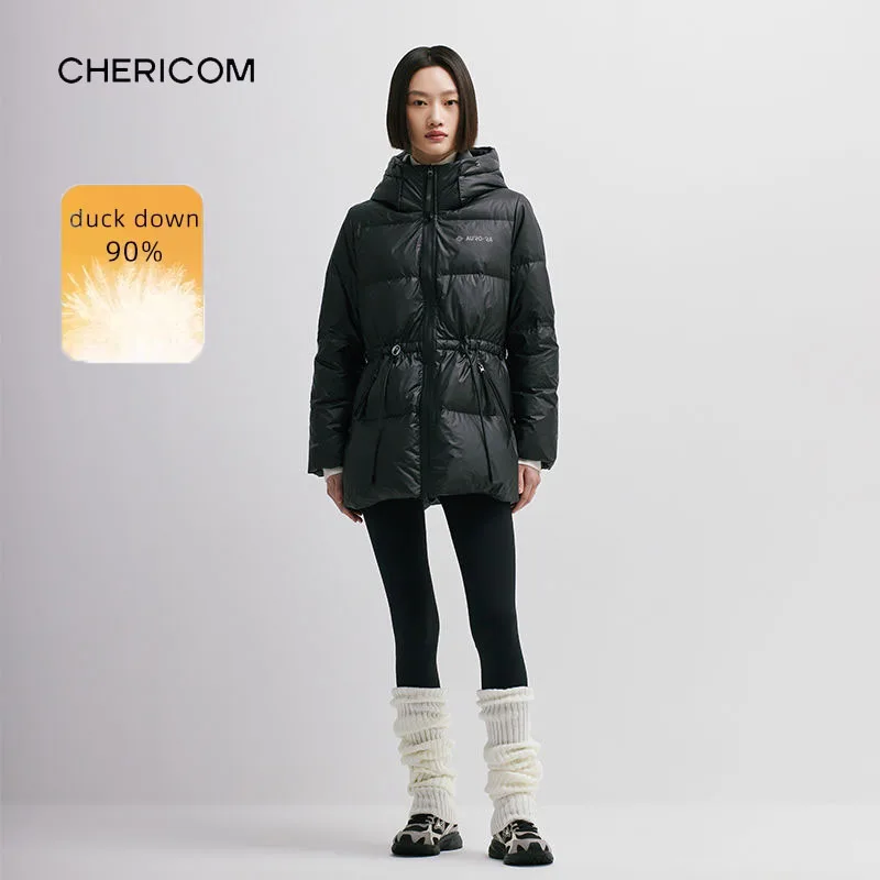 

Женский пуховик Chericom средней длины с капюшоном, легкая теплая куртка-пуховик из 90% утиного пуха с регулируемой талией Y298097Y