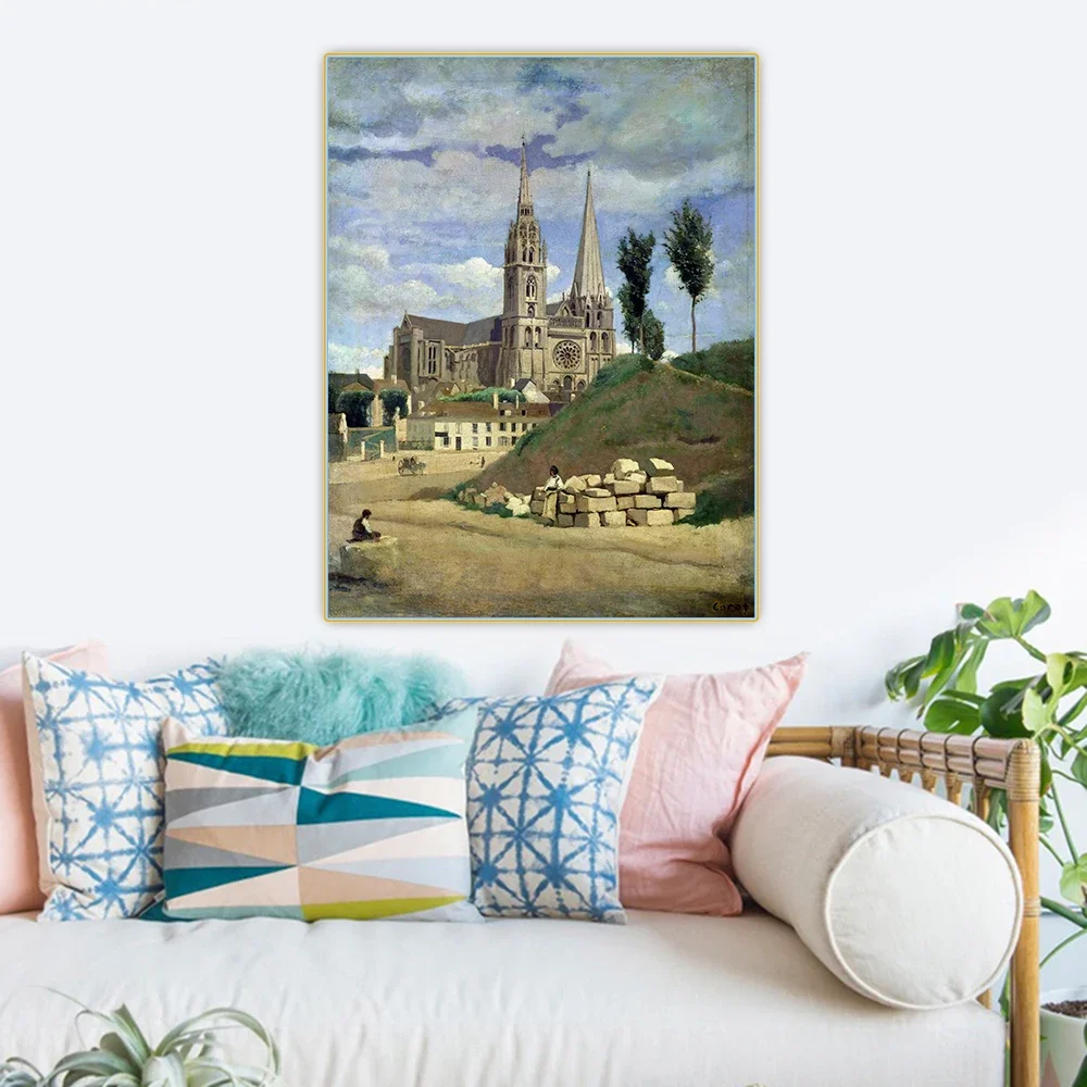 Citon Jean Baptiste Camille Corot《Chartres Cathedral》Canvas Oil painting Artwork Picture Background Wall Decor Home Decoration