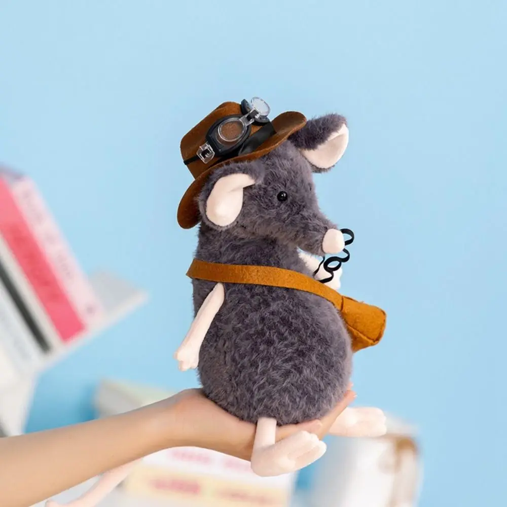 

PP Cotton Sad Mouse Plush Toy Wears Hat Fluffy Lachlan Mouse Plush Doll with Bag Glasses Handmade Soft Mouse Plush Pillow