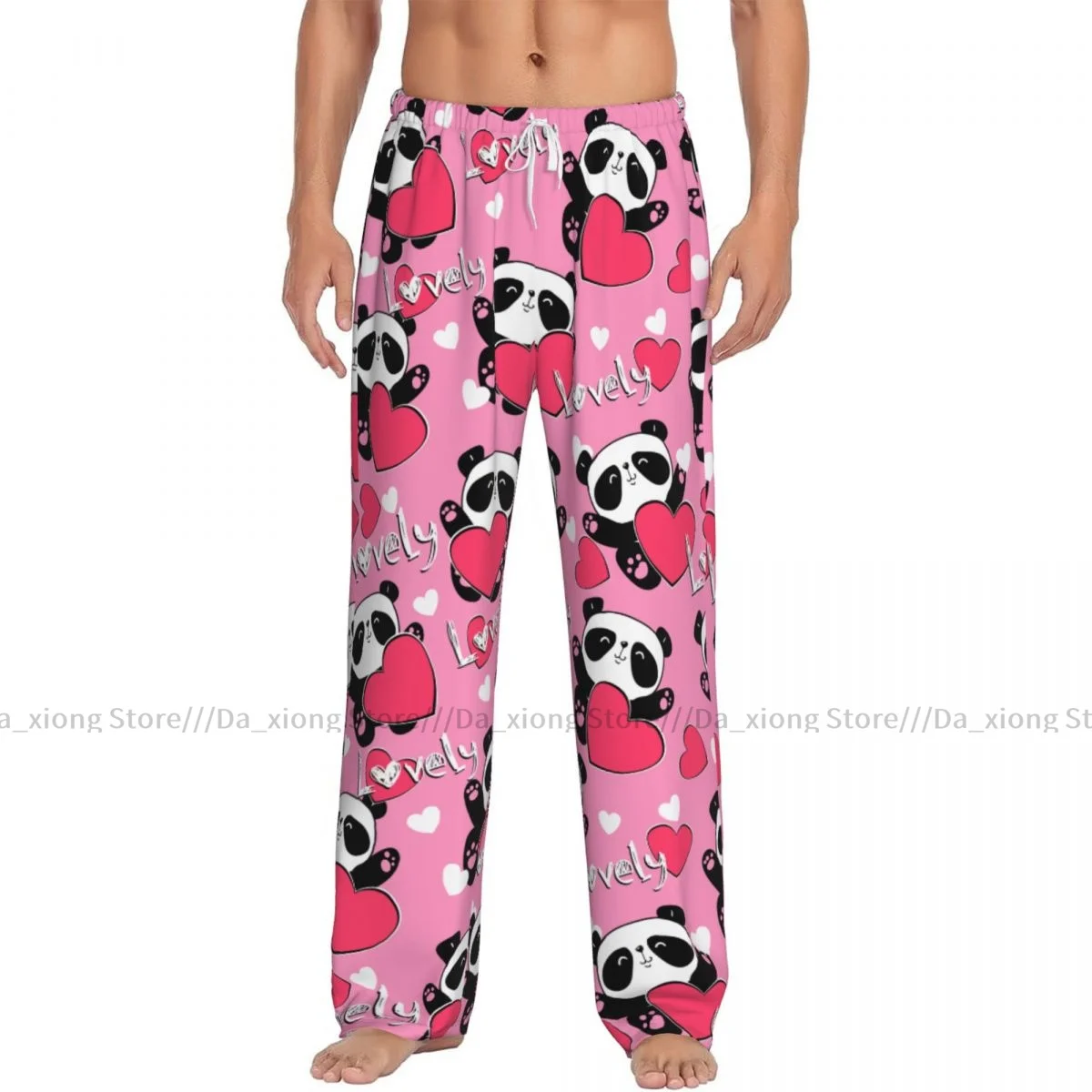 Panda Black And White Bear Valentine's Day Pattern Mens Pajamas Pyjamas Pants Lounge Pants Sleep Bottoms