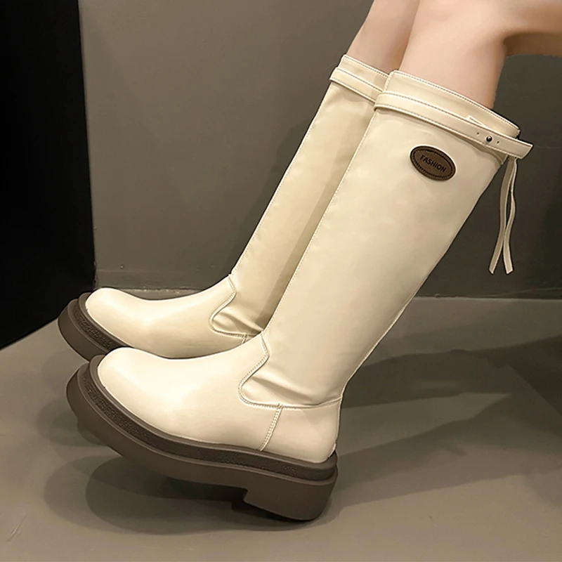 

Женские высокие сапоги на плоской подошве. Дизайнерская обувь. Модное платье. Новые женские зимние сапоги. 2025 г. Новые сапоги до колена в готическом стиле. Chelsea Botas Para Mujer.