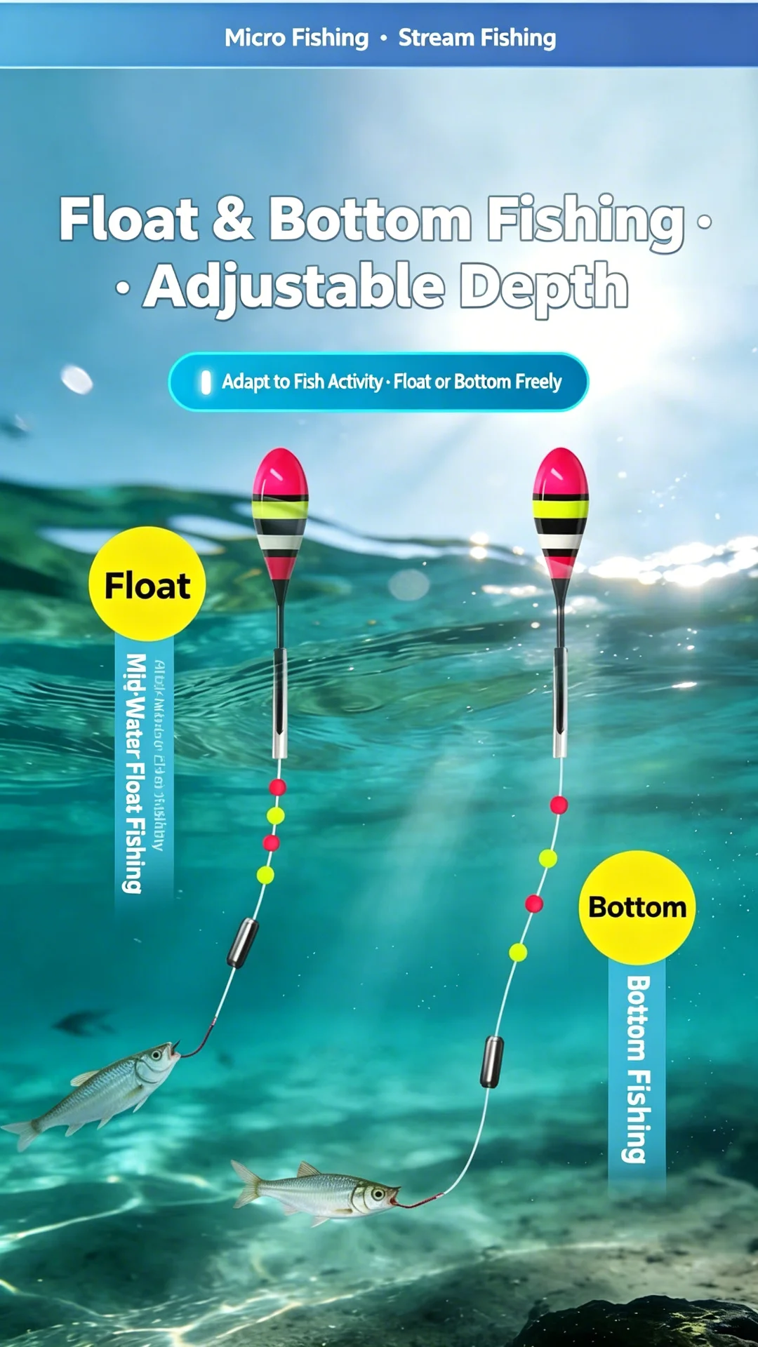 Gebrauchsfertige Stream Float Rig Einzelhaken von Akita Fox, 0,2 g gewichtet, für Mikrofischen auf Forellen, Panfish und Minnows. – Detail 7