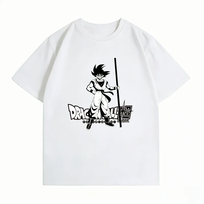 Bandai Dragon Ball Super Goku Power Pole Print T-shirt Casual Short Sleeve Cotton Anime Streetwear Men's T-shirt