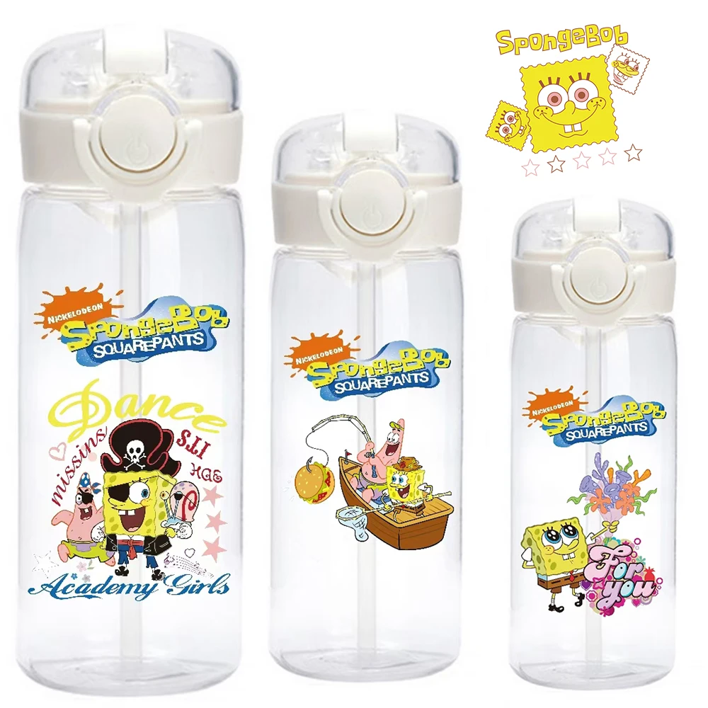 400ml SpongeBob SquarePants Cup Anime Portable Cute Patrick Star Plastic Cartoon Outdoor Sports Large Capacity Water Bottle Gift