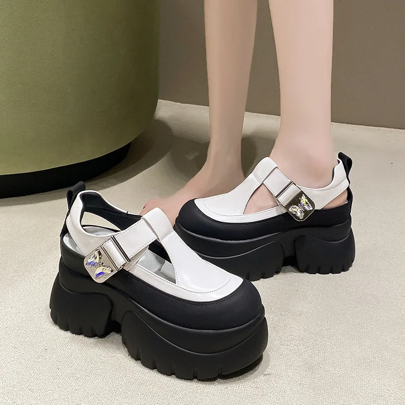 9CM New Women Sandals Comfortable Shoes Buckle Fashion Summer RoundToe Platform Wedge High Hidden Heels Ladies Breathable