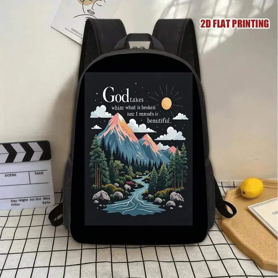 

Inspirational Mountain Landscape Backpack Large Capacity Lightweight Daily Travel Hiking Bag With Adjustable Straps Zipper