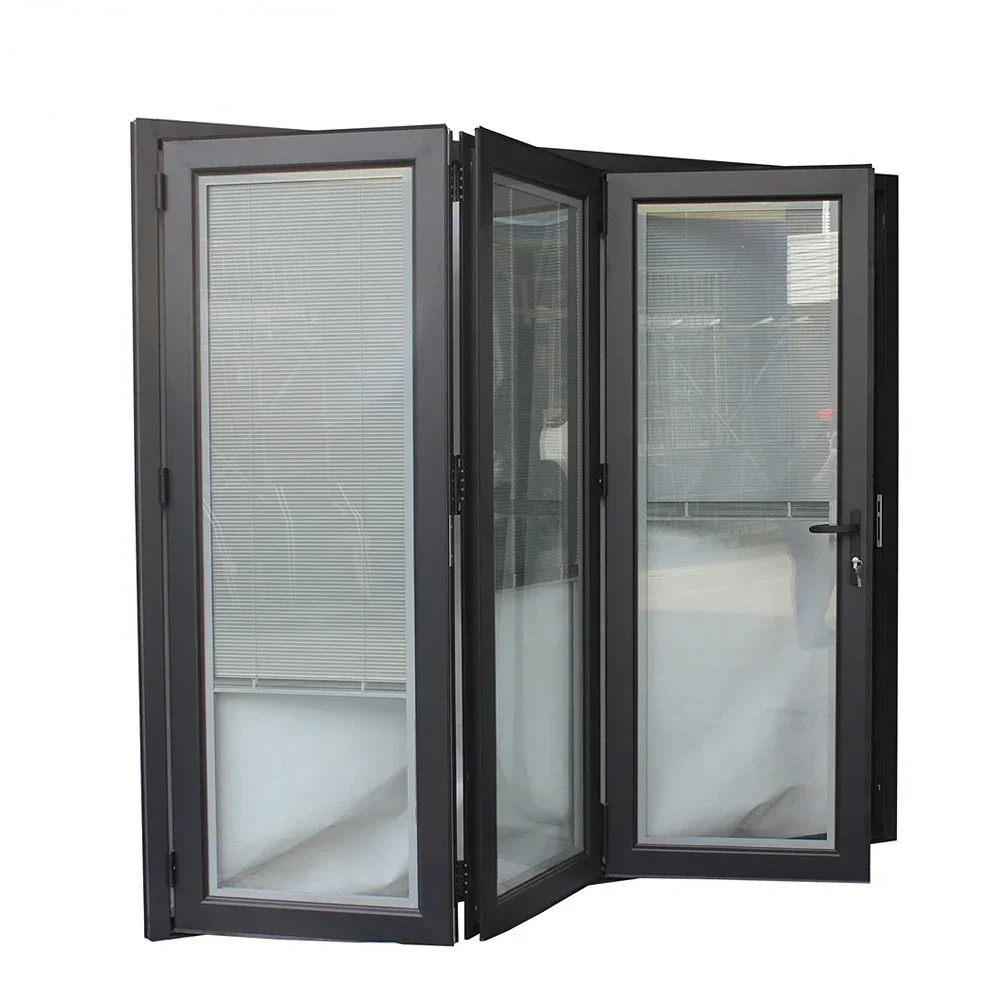 Outdoor Waterproof Aluminium Folding Doors with Blinds Tempered Glass Aluminium Bi fold Door