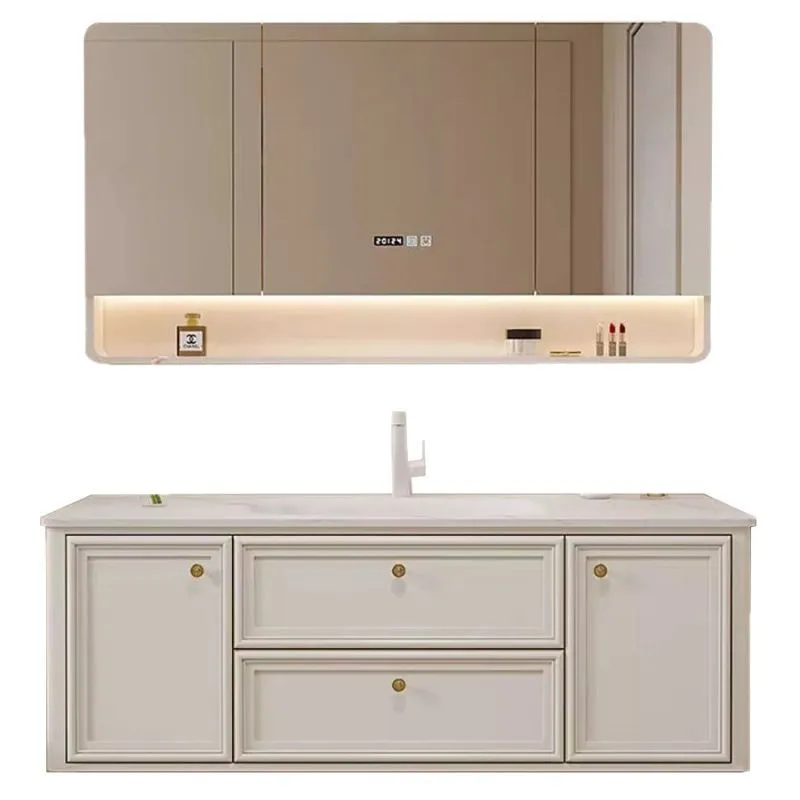 Durable Upgraded French Cream Wind Bathroom Cabinet Hot Bending Integrated Oak Premium Paint Washbasin Washbasin