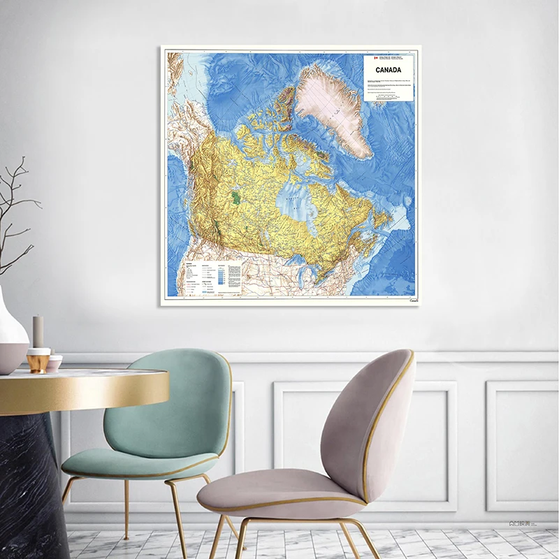 Vintage-Karte von Kanada, Retro-Wandposter, 90 x 90 cm, im Jahr 1983, Vlies-Leinwandgemälde, Heimdekoration, Klassenzimmer, Schulbedarf