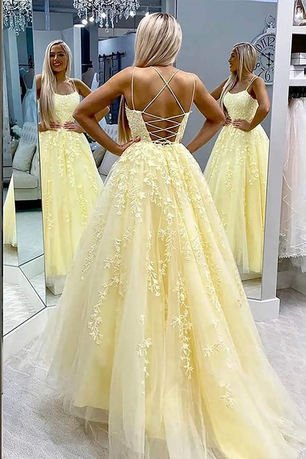 Vestido de novia con tirantes finos, traje de tul con apliques de encaje, longitud hasta el suelo, línea A, para invitados de boda, WH9976, 2023