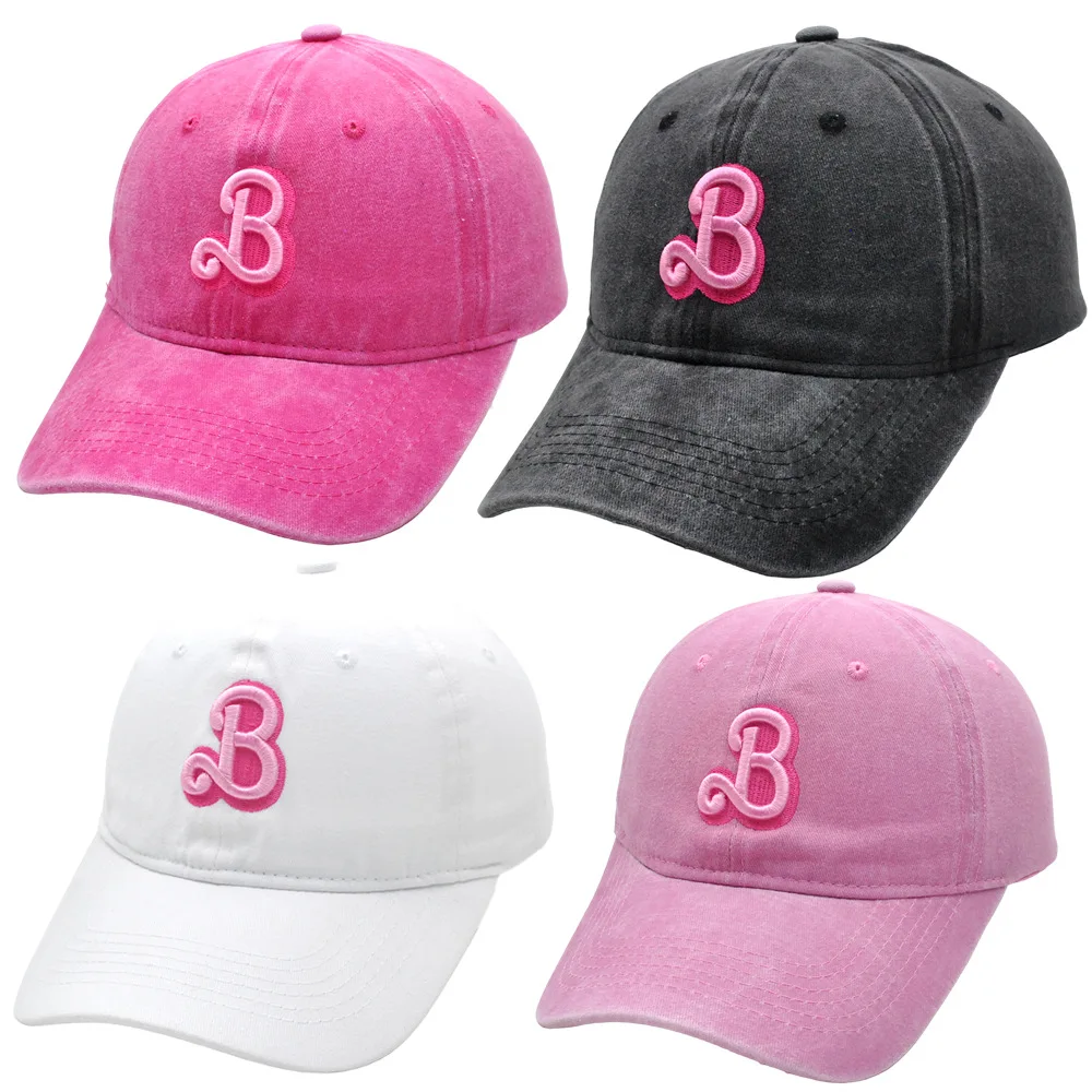 

Pink B 3D Embroidery Running Golf Sports Cap Washed Cotton Adjustable Dad Hat Girls Sweet Baseball Caps