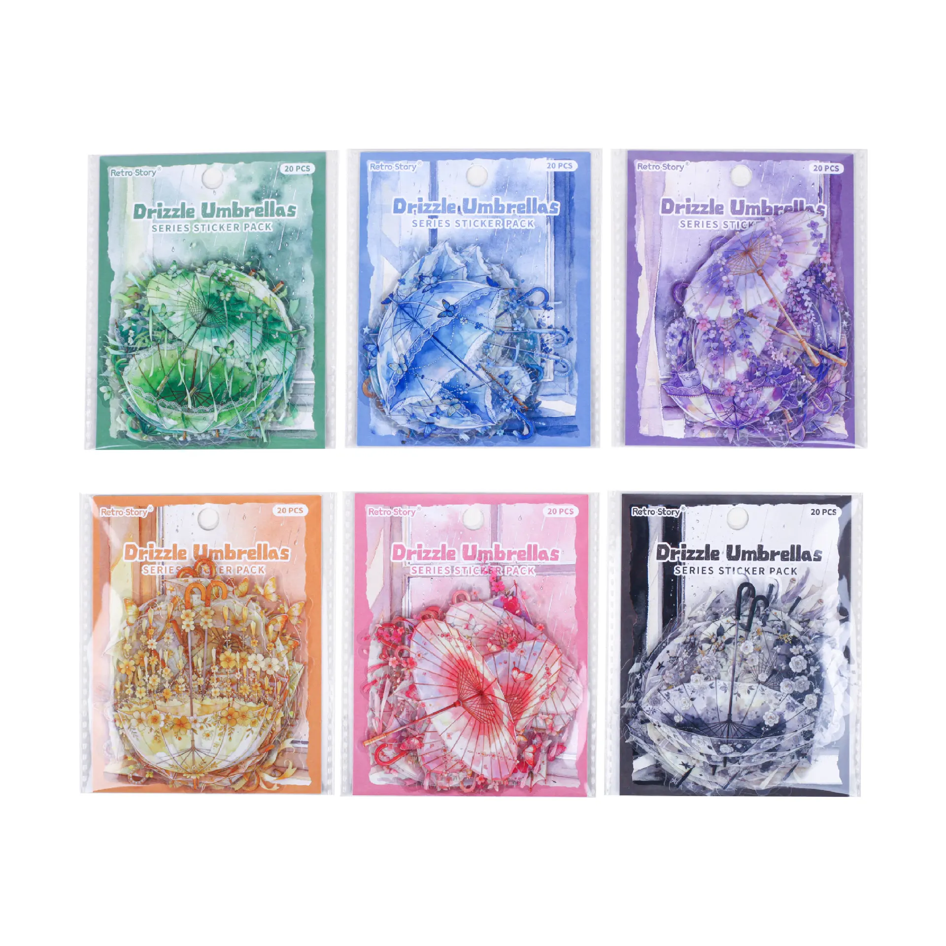 20pcs/1lot Kawaii Scrapbook Stickers Broken Rain Cloud Umbrella Junk Journal Gold Stationery Sticker Planner Decorative view 5