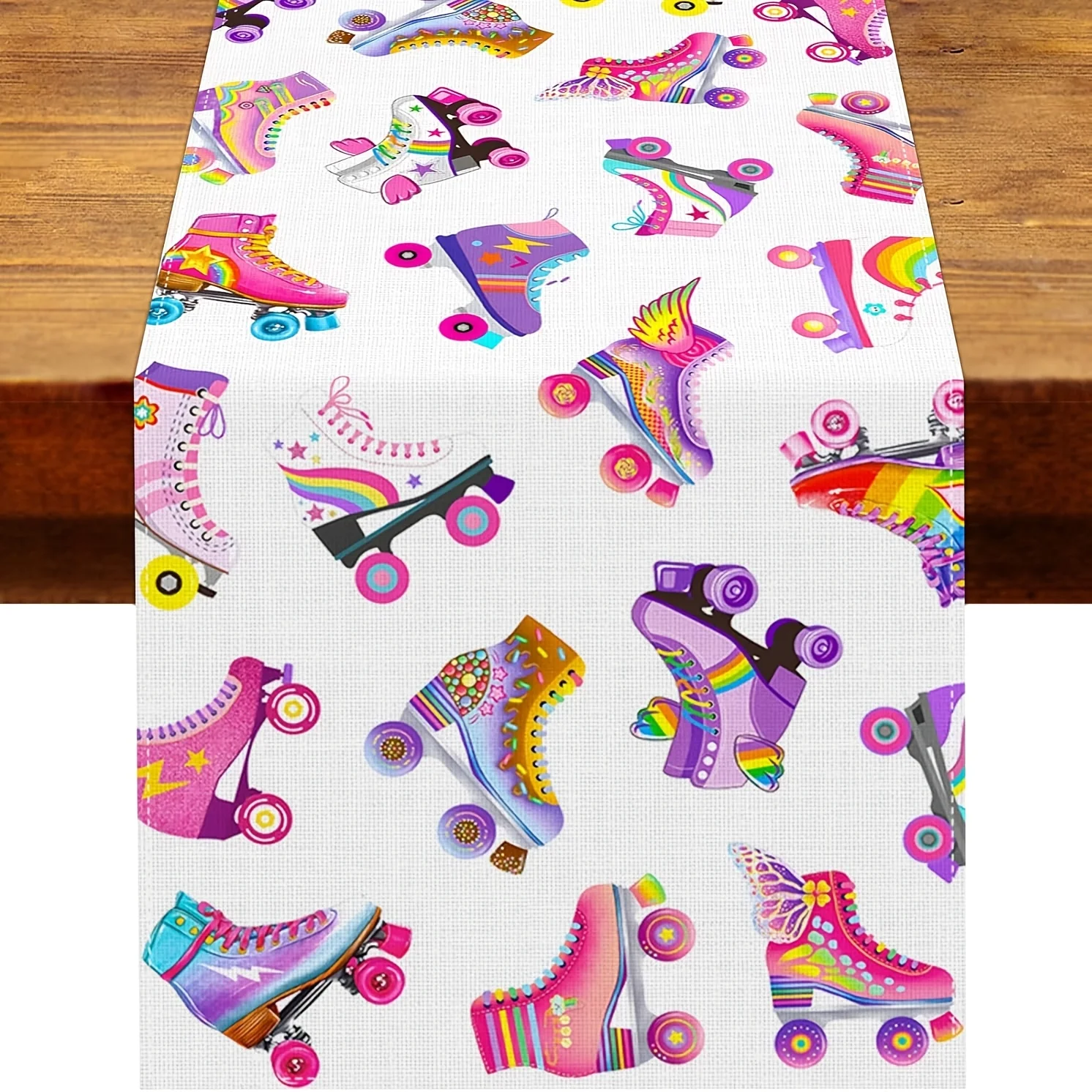 1 Piece of Colorful Ice Skating-Themed Table Runner, Suitable for Farmhouse, Indoor, Kitchen, Celebrations, Table Decoration, Restaurant, and Banquet Decoration Supplies