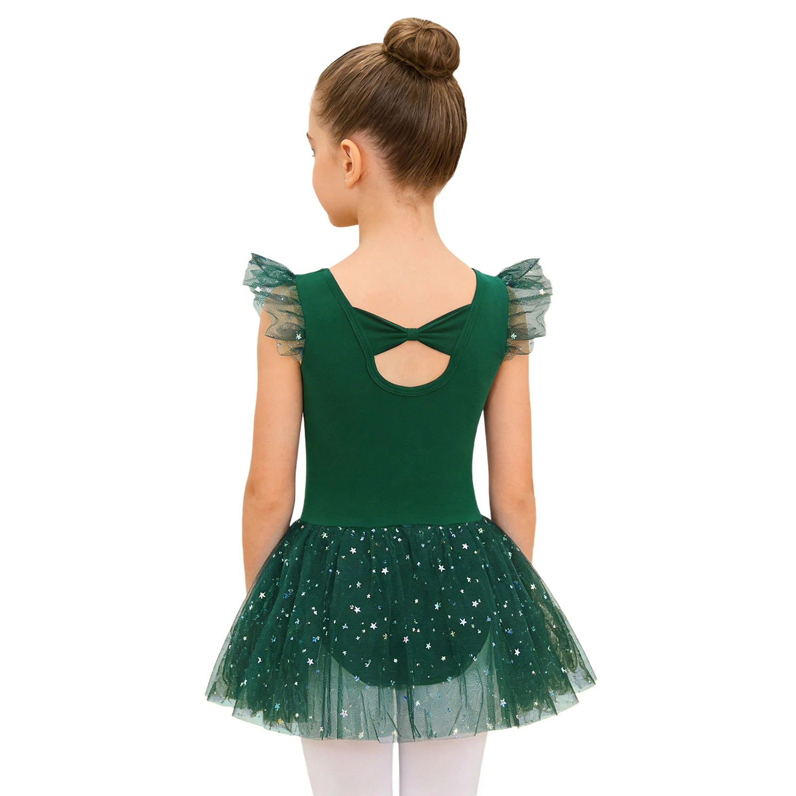 Kids Girls Leotards Mesh Skirted Tutu Ballet Dance Dress Sleeveless Rhinestones Bodice Sequins Tulle Dress with Built-in Briefs