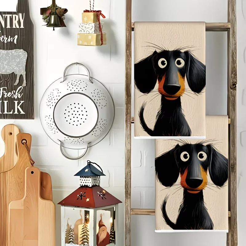 2-Pack Black Puppy Kitchen Towels, Dish Towels, Hand Towels, Kitchen Decor Towels, Neighbor Gifts, Sweet Housewarming Gifts for Friends, Mom Gifts, Friend Birthday Gifts