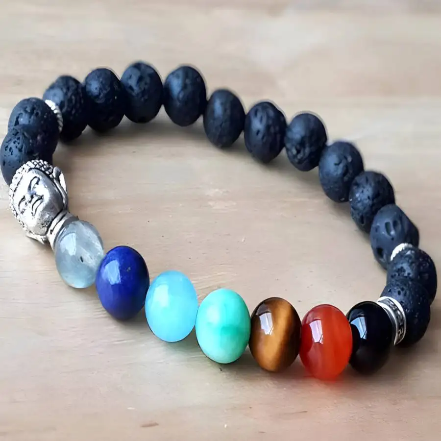 

8mm 7 Chakra Beads Bracelet 7.5inch Chakra tassel Buddhist Gemstone elastic Hand zazen Prayer Yoga Stone Mala Natural stone Bead