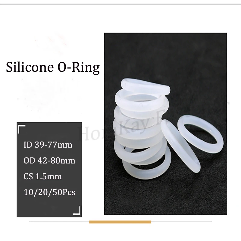 10/20/50 Pcs CS 1.5mm White Silicone O-ring ID 39-77mm Food Grade Good Elasticity High Temperature Resistance Wear-resistant