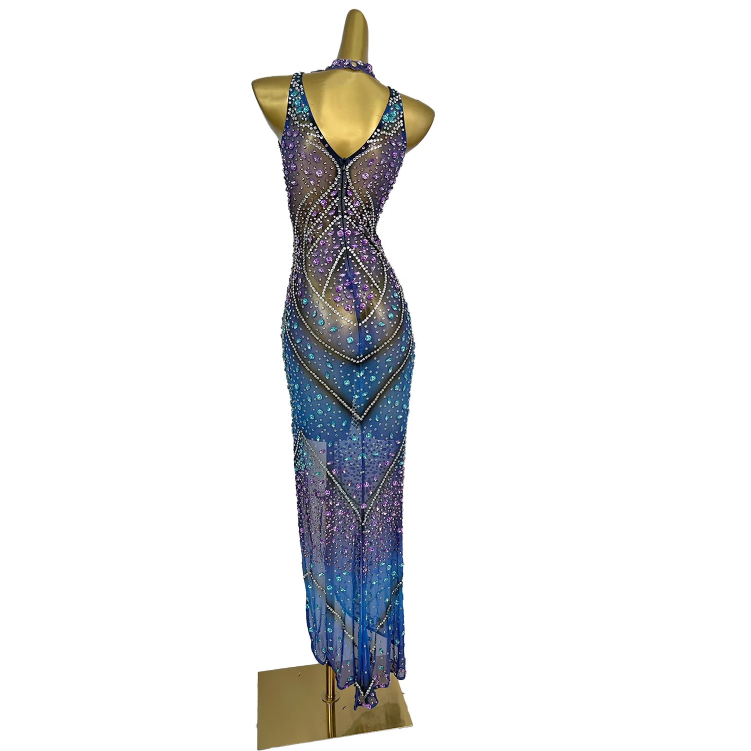 أزياء بلا أكمام شبكة الترتر كوكتيل فستان ماكسي السيدات ليلة نادي حزب Bodycon اللباس ملابس نسائية عشاء حفلة موسيقية مأدبة اللباس