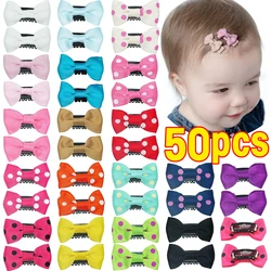 10/50PCS  Baby Girls Cute Colors Satin Dot Bow Ornament Hair Clips Children Sweet Plaid Barrettes Hairpins Kids Hair Accessories