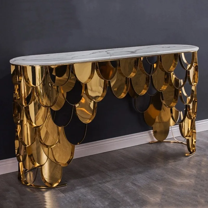 Simple and modern living room, marble special-shaped against the wall to enter the house, light luxury, entrance table