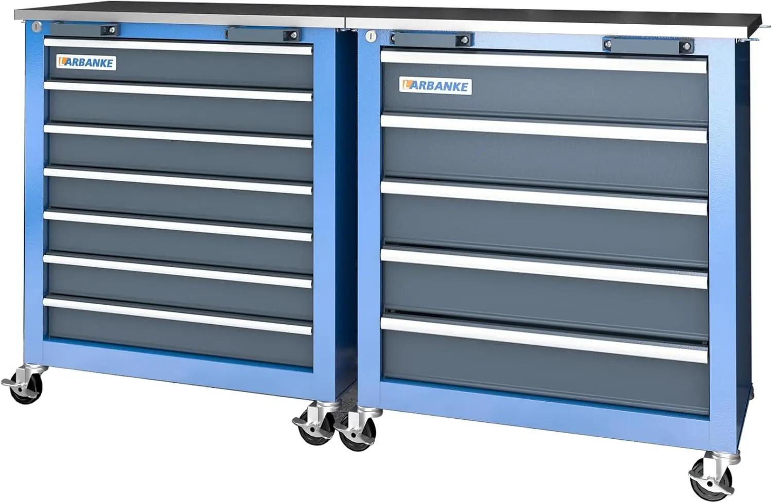 Combination Tool Cabinet, 7 Drawer Tool Chest and 5 Drawer Tool Chest, Rolling Tool Chest with 360° Brake Wheels and Padded Feet