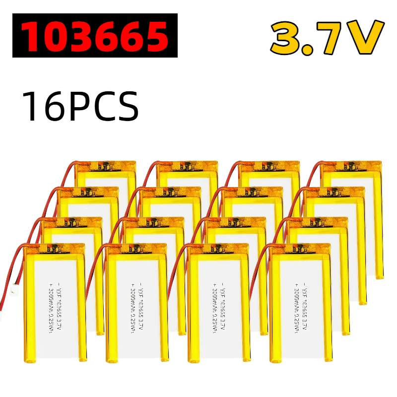 103665 3,7 V 3000 mAh wiederaufladbarer Polymer-Lithium-Akku mit JST PH2.0-Stecker, Li-Po-Akku mit hoher Kapazität, Kamera, GPS, MP5-Headset