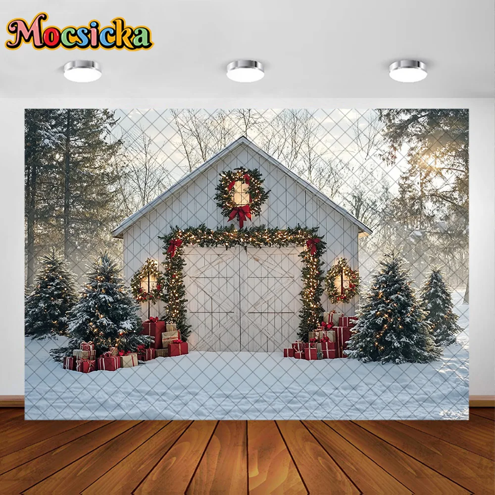 Mocsicka Photography Backdrop Christmas Cabin Snow Decoration Family Xmas Holiday Portrait Photo Backgrounds For Photographs