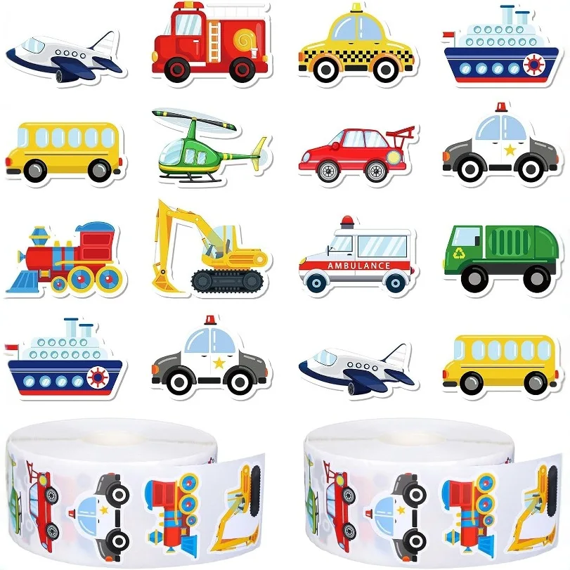 500 Pcs Truck Stickers Roll Car Stickers for Boys Girls Mens Construction Sticker for Teacher Rewards Children's Birthday Party