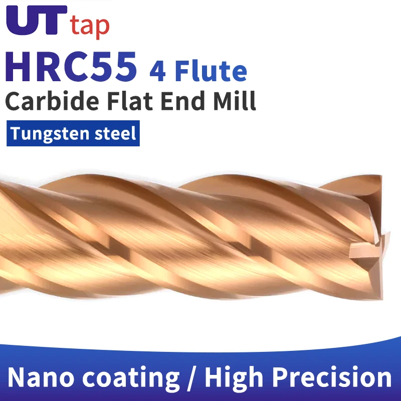 

UT TAP End mills 4-Flutes HRC55 Coated Carbide Alloy Steel Milling Cutter CNC Machining Cutting Tools 50/75/100/150/200mm long