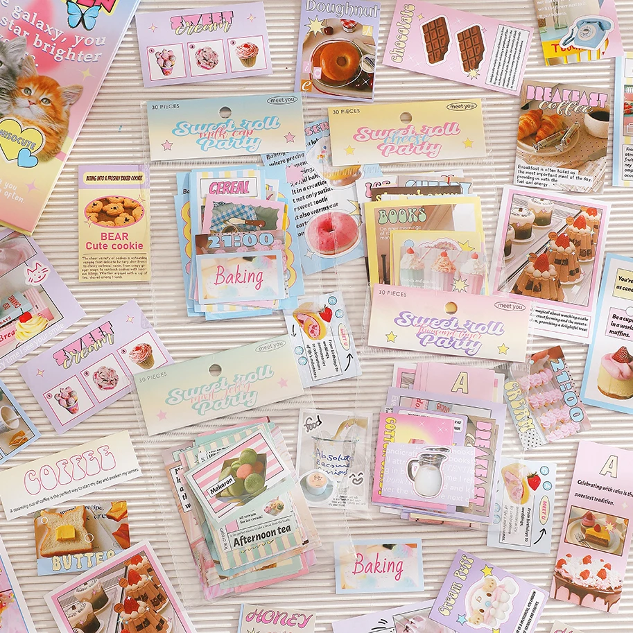 30pcs Ins Style Adhesive Sticker ice cream Animal Material Paper Kawaii Stickers Diy Decoration Material Sticker