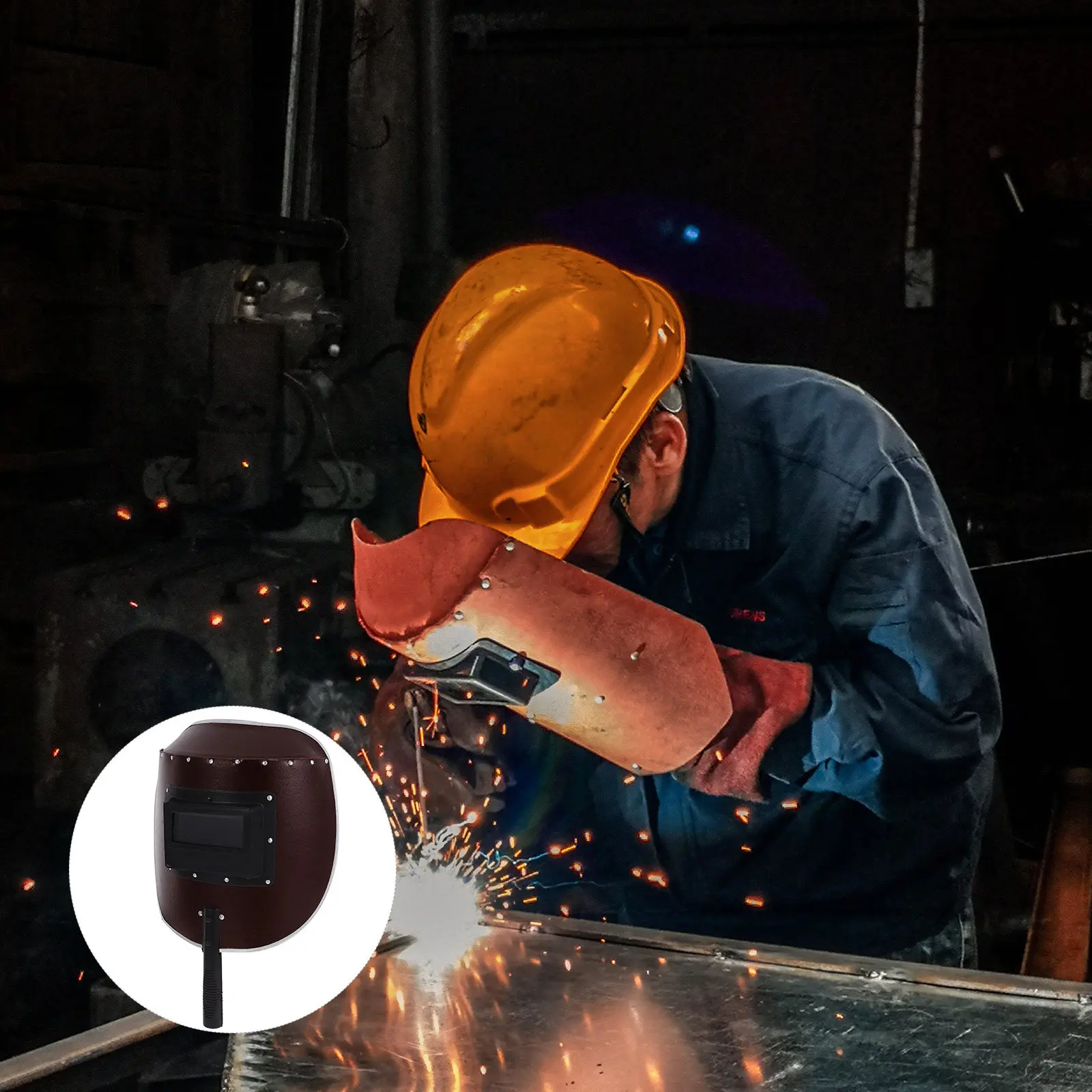 

Heavy Duty Welding Shield Handheld Mask for Men with Semi-Automatic Cover Function Vulcanized Fiber Material for Prolonged Wear