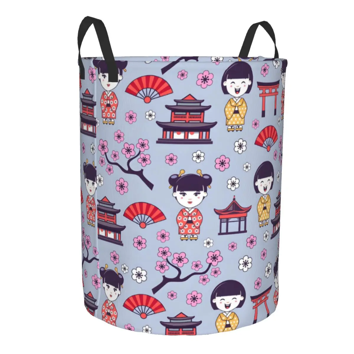 Cartoon Japanese Kokeshi Sakura Laundry Basket Collapsible Clothing Hamper Toys Organizer Storage Bins