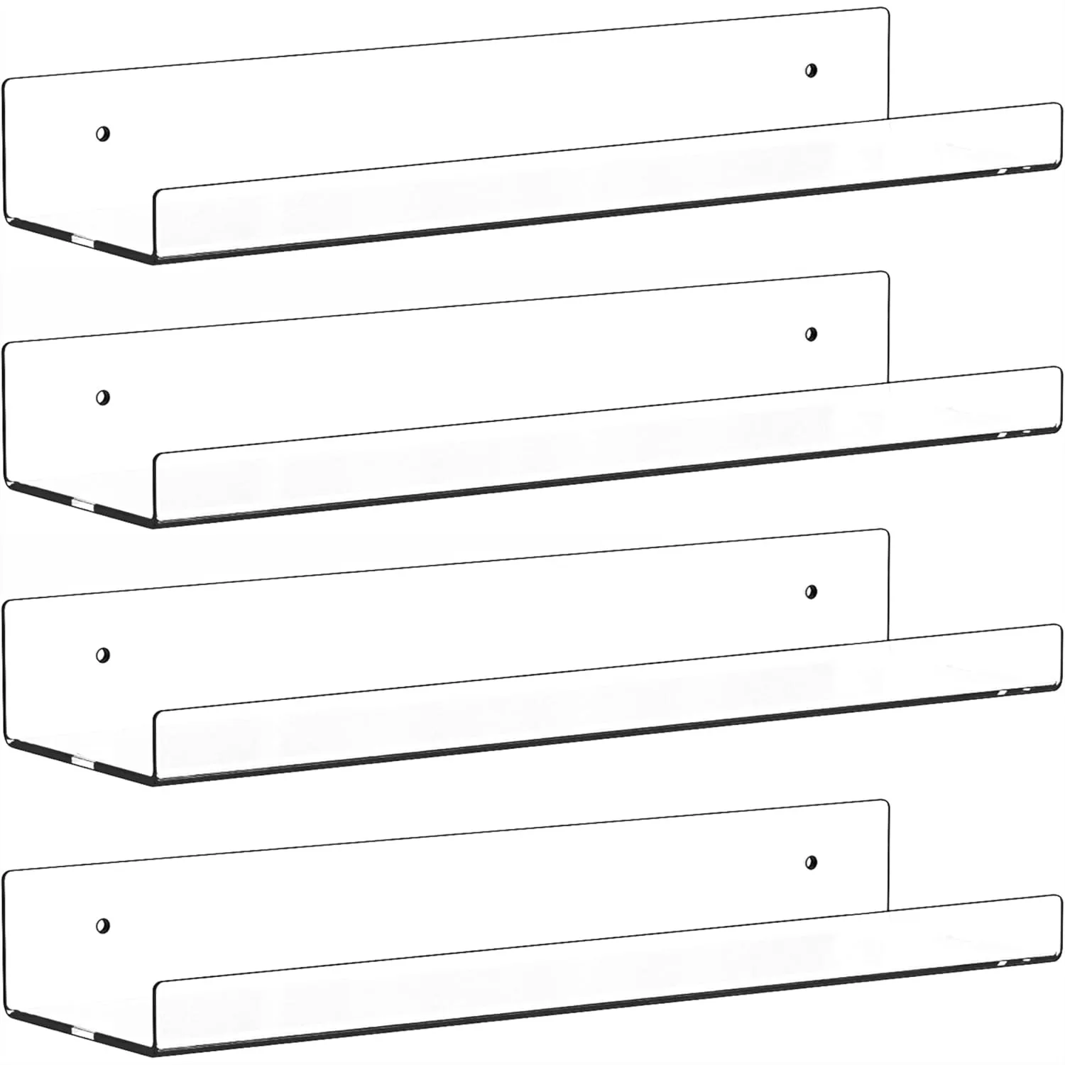 

4 Pack Clear Acrylic Shelves for Wall with Adhesive, 15 Inch No Drill Floating Shelves for Bathroom Bedroom