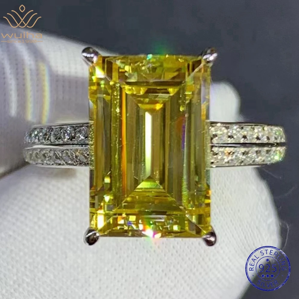 

WUIHA Real 925 Sterling Silver 3EX Emerald Cut 4CT VVS D Created Moissanite Gem Pink Sapphire Yellow Diamond Ring for Women Gift