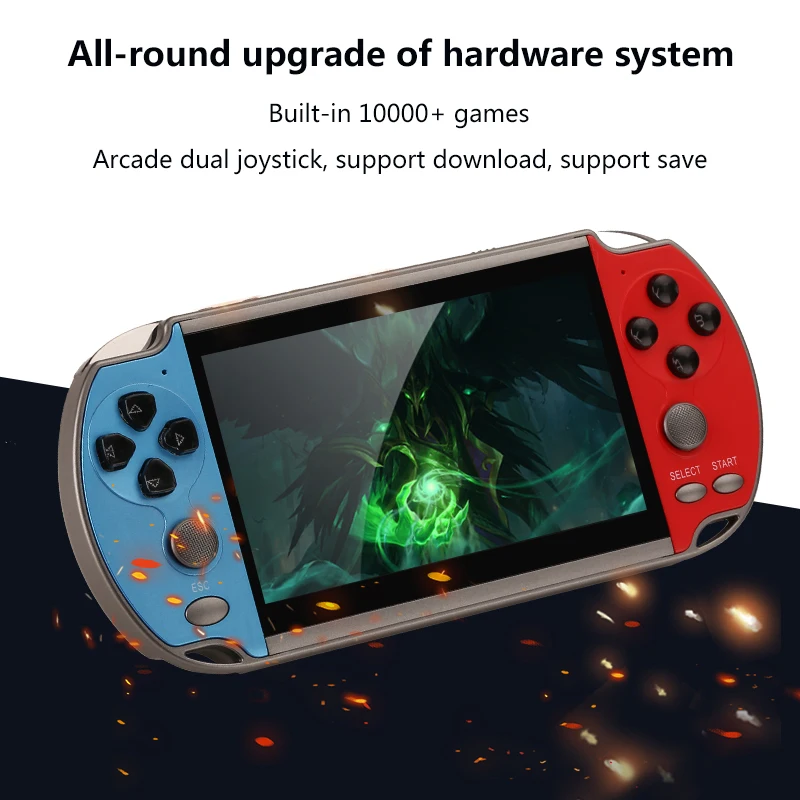 X7 4.3 Inch Handheld Video Game Console Dual Joystick Mini Portable Game Console Built-in 10000 Classic Free Games Support TV