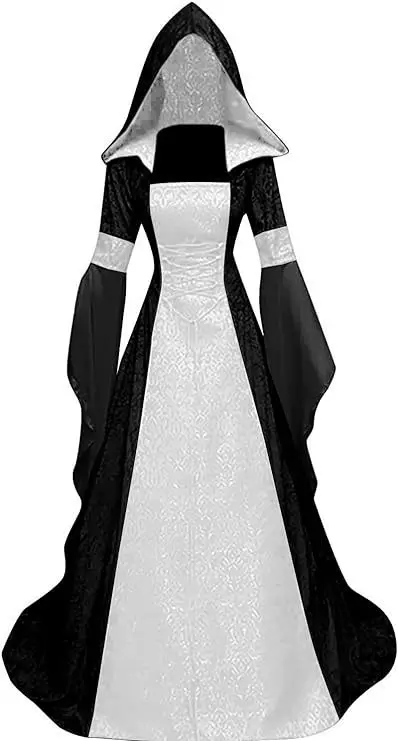Mittelalterliches gotisches Kapuzenkostüm, Retro-Renaissance-Hochzeitsrock mit Stickereien, Halloween-Cosplay-Kleidung, Kostüme – Detail 4