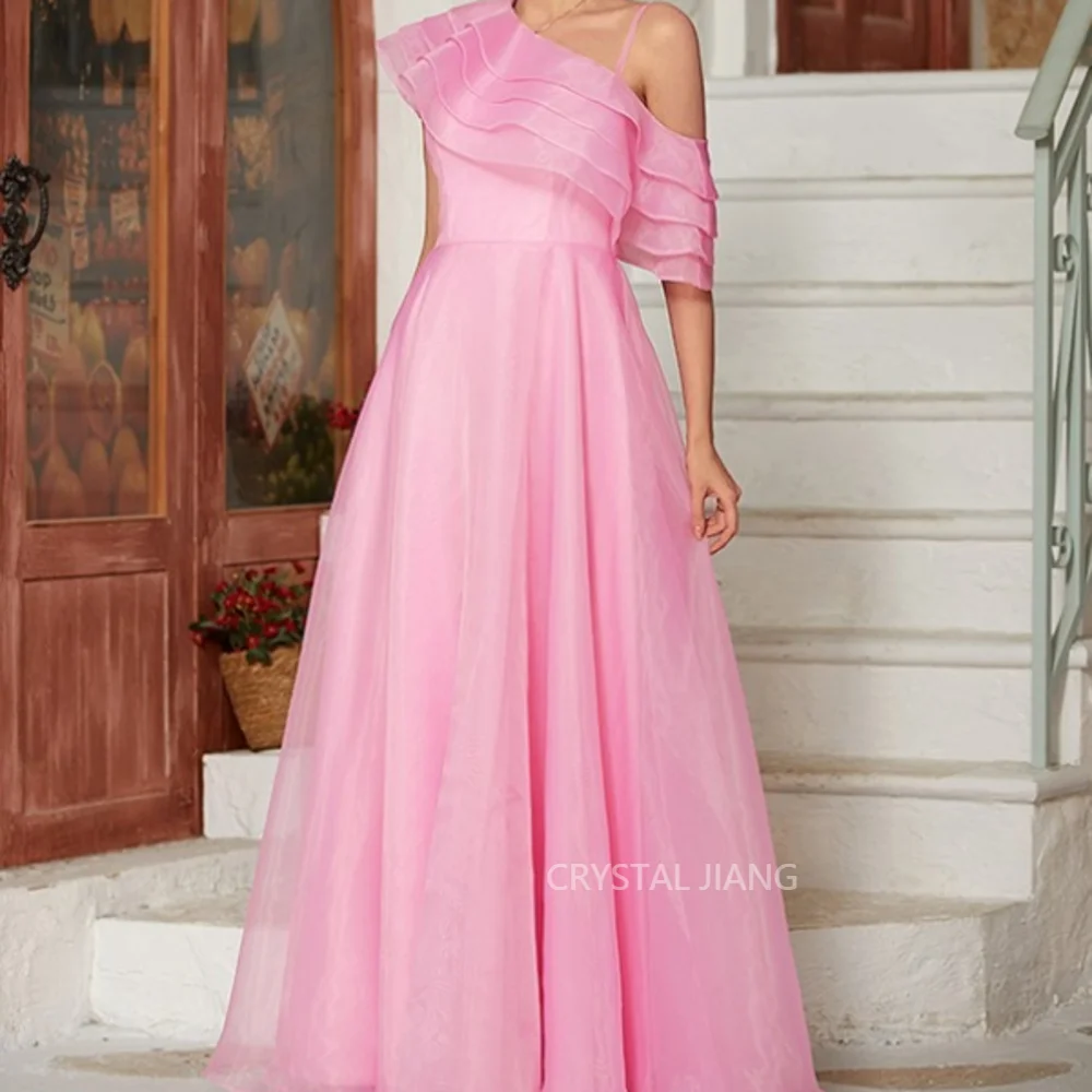 Elegant Long One Shoulder Organza Evening Dressesفساتين السهرة A Line Sheath Floor Length Prom Dress Robe de soirée for Women