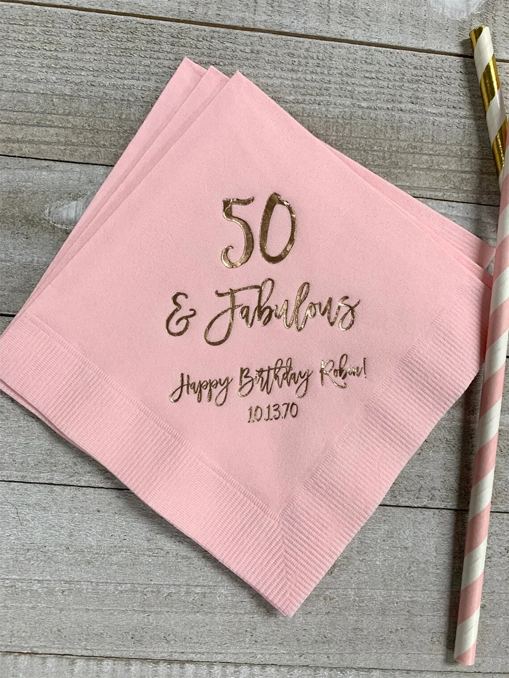 50PCS Personalized Birthday Napkins Women Ladies Girl 40th 50th 60th 70th 80th 90th th Birthday 50 & Fabulous Custom Napkins Mon