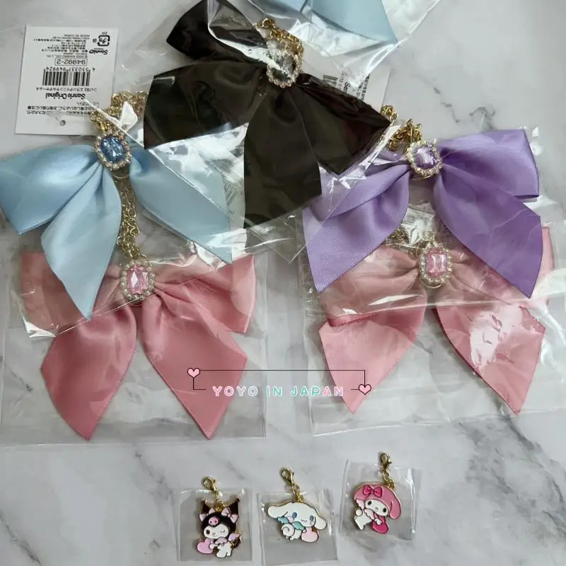 Japan's Original Sanrio Melody Kuromi Cinnamoroll Bow Tie Bow Tie Flower Bag Charm Cartoon Kawaii Anime Figures Toys for Girl