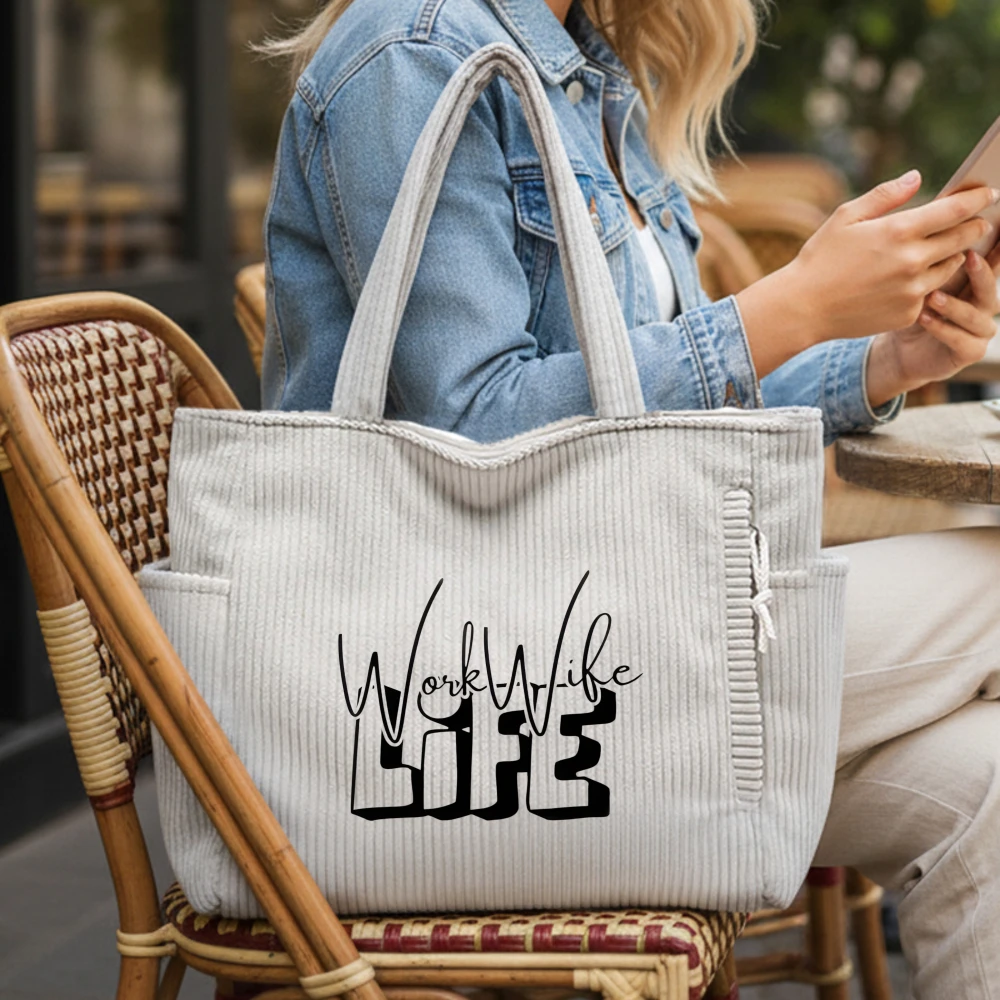 

Women's Corduroy Canvas Tote Bag With Pockets, Reusable Grocery Shopping Bag, Sisters Day Birthday Christmas Gift, Travel Picnic