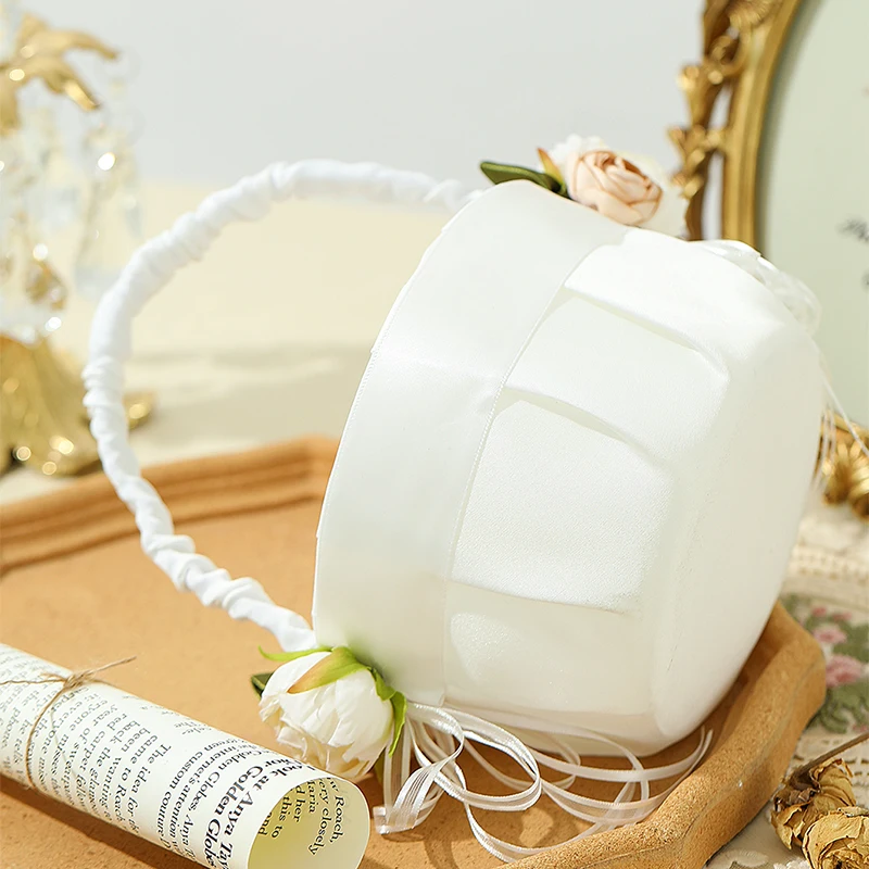 1PC Ivory Flower Girl Basket and Ring Bearer Pillow with Flower for Wedding Party Decoration Wedding Supplies